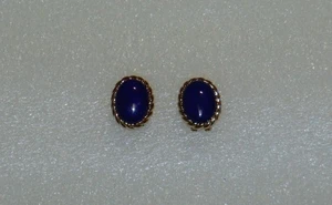 Vintage Solid 14K Gold & Lapis Lazuli Ladies Stud Earrings - Picture 1 of 15