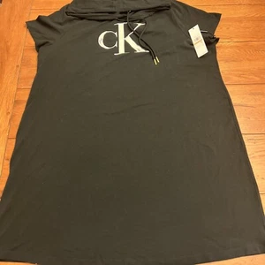 Women's Calvin Klein Long Black Shirt With Hood Short Sleeve Size 2XL - Picture 1 of 7
