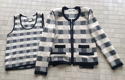 Vintage SONIA RYKIEL Paris 2 PC Black+White Knit Jacket+Shell Top SZ 40/8 - Image 1 of 4