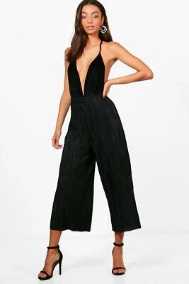 Boohoo Tall Harriet Pleated Culottes Black Size UK 8 NH013 BB 14 - Image 1 of 4