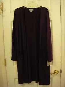 Liz Claiborne Studio Open Front Sweater Dark Purple Lightweight CoverUp Sz L NEW - Picture 1 of 9