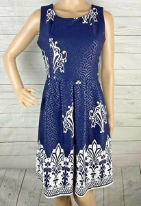 New York & Company Dress XS Navy Blue White Floral Print Textured Sleeveless - Picture 1 of 12