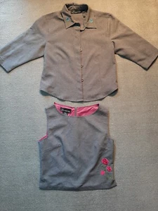 No Boundries Jacket and vest set Juniors Medium M Gray Botton Up Floral 3/4 Slve - Picture 1 of 6