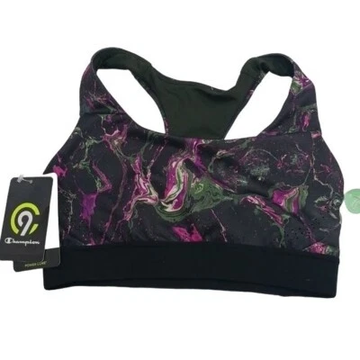 Женский спортивный бюстгальтер Champion C9 размер XS черный фиолетовый пуловер Swirl средняя поддержка - Изображение 1 из 4