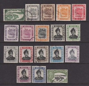BRUNEI 1924-58: used oddments to $1 all Multi Script watermark (18 stamps) - Picture 1 of 2
