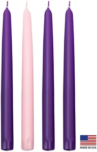 Juego de velas de Adviento velas sumergidas a mano sin goteo paquete de 4 velas rosa púrpura - Imagen 1 de 12