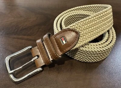 Tommy Hilfiger Cinturón Elástico Trenzado Tejido Cuero Borde Beige M # 0016 Foto 1 de 4