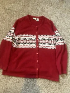 Cherokee full button front sweater colorful Snowflake Red, size 14w-16w - Picture 1 of 4