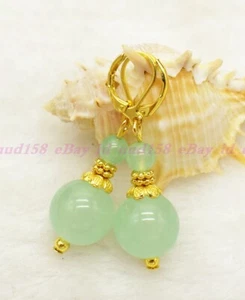 Real 6-12mm Light Green Round Natural Jade Gemstones Silver Hook Dangle Earrings - Picture 1 of 12