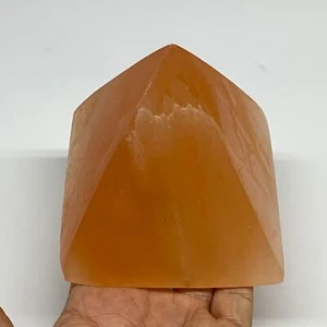 758g, 3.5"x3.8" Orange Selenite/Satin Spar Pyramid Crystal @Morocco, B24195 - Picture 1 of 11