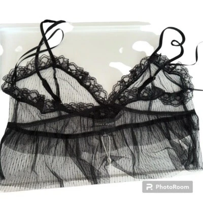 Honey Punch Black Cropped Sheer Slip Top Sz L New - Image 1 of 3