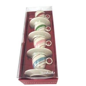 Starbucks 2007 New Holiday Gift Set Demitasse Espresso Candy Swirl Cups Saucers - Picture 1 of 10