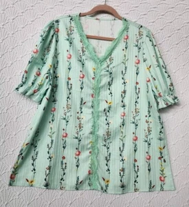 Womens Blouse Unbranded 2XL Mint Green With Pretty Floral Design And Embroidery - Picture 1 of 7
