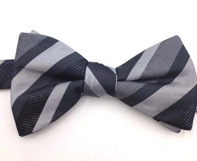 $100 Alfani Men`S Gray Black Dress Striped Bow Tie Classic Adjustable Bowtie - Image 1 of 4