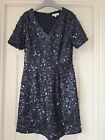 Warehouse Blue Sequin Party Dress Size 10. Short Sleeves. Excellent Condition