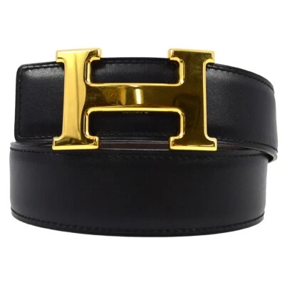 Cinto reversível Hermes caixa preta panturrilha Constance #70 pequeno bom □B 16 99989 - Imagem 1 de 4