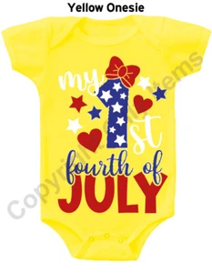My 1st Fourth of July Bow Gerber® Onesie® FUNNY Baby Shower Gift INFANT T-SHIRT - Picture 1 of 13