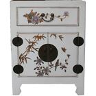 New Chinese White Bedside Table - Hand Painted Flowers And Birds (bc-m12w-fl)