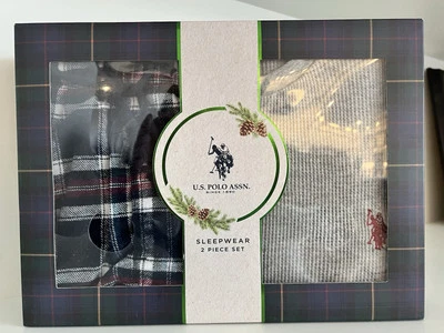 EE. UU. POLO ASSN. Conjunto de ropa de dormir para hombre, manga larga térmica Crew y pantalón de franela MED Foto 1 de 4