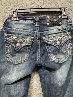 Miss Me Easy Boot Jeans Women Sz 26 Rhinestone Blue Denim Western Distressed - Image 1 of 4