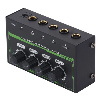4 Channel Headphone Amplifier Stereo Amp DJ Mixer Splitter With RGB Light 100KΩ - Image 1 of 4