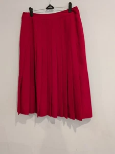 Vintage Lucia Pure Wool Midi Burgundy Pleated Skirt Lined 42 M - Picture 1 of 9