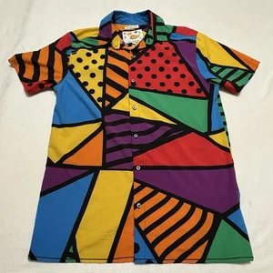 Oh Snap Shirt Unisex S Blue Red Yellow Color Block Postmodern Button Up Pop Art - Picture 1 of 11