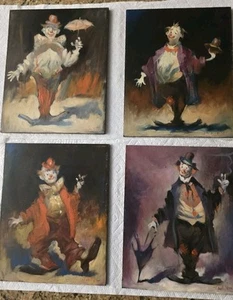 4 Julian Ritter Clown Oil Paintings on 1/4" Wood 8" × 10" Non Smoking Home - Picture 1 of 11