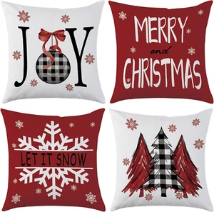 Merry Christmas Red Throw Pillow Covers 18 X 18 Inch Set of 4 Christmas Joy Xmas - Picture 1 of 12
