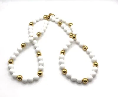 Collar bola vintage Napier blanco y oro cuentas 30 pulgadas Foto 1 de 4