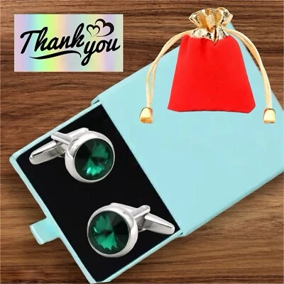 MENS PREMIUM Crystal CUFF CUFFLINKS Wedding Gift Suit SET IN CUFFLINK BOX UK - Image 1 of 4