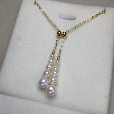 Collar Colgante Perla Blanca Redonda Akoya Natural Real 18" 4-7mm Oro 14k P Foto 1 de 4