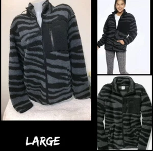 NIP Victoria Secret Pink Sherpa Teddy Zebra Jacket Hoodie L - Picture 1 of 7