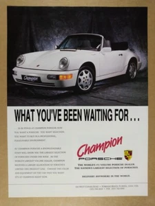 1991 Porsche 911 Cabriolet Champion Porsche vintage print Ad - Picture 1 of 1