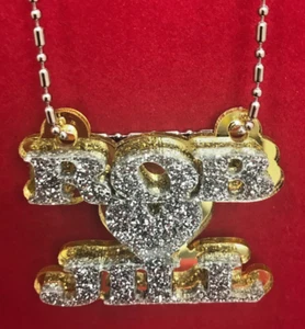 Double Name Necklace Couple Any Name Plate 2 Names Heart Laser Cut Diamond Look - Picture 1 of 12