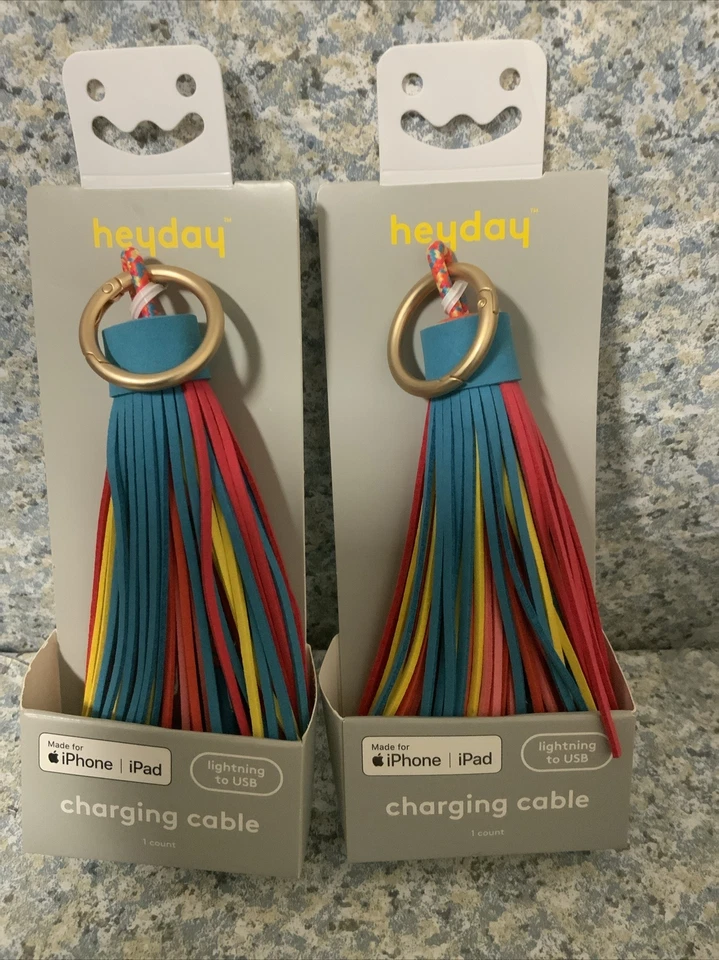 Red 12" iPhone To USB-A Tassel Keychain Clip Cable for iPhone - heyday