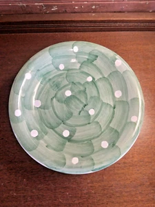 Set of 8 Saluté Ceramics Salad Plates Green With White Polka Dots ~ 8 1/2" - Picture 1 of 3
