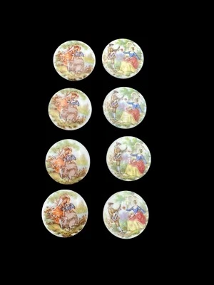 VTG Porcelain Glass Round Cameo Cabochons 8 Pcs Couple Courting Jewelry Making - Image 1 of 4