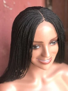 22" Black Afro Braided Wig Micro Twist Braids Synthetic Wigs Handmade Heat USA - Picture 1 of 9