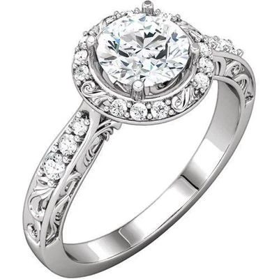 Anillo de compromiso solitario de oro blanco de 14 k con halo de diamantes redondo total de 1,27 quilates color G Foto 1 de 2