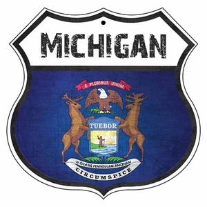 Letrero de metal de aluminio de aluminio con bandera de campo de Michigan - Imagen 1 de 1
