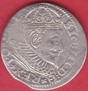 R* POLAND LITHUANIA 3 GROSCHEN 1594 RIGA SIGISMUND III XF DETAILS #4257 - Picture 1 of 2