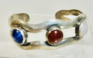 Vintage Mexico Sterling Silber 925 Armreif Armband Halbedelsteine - Bild 1 von 7