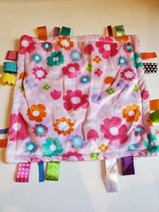 Bright Starts Square Pink Flower Floral Green Stem Taggie Lovey Security Blanket - Picture 1 of 3