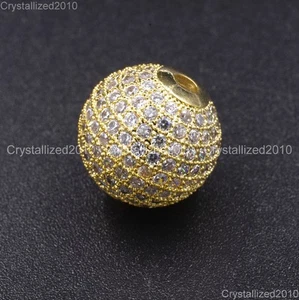 Zircon Gemstones Pave Round Ball Bracelet Connector Charm Beads Silver Gold Rose - Picture 1 of 14
