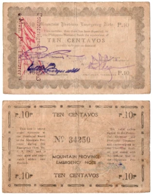 1942 Philippines Mountain Province 10c WW2 Emergency S592 C/S Error SAGADA - Image 1 of 4