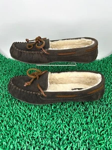 Clarks Womens Adalyn Moccasin Vamp Slippers 9M Brown Suede Faux Fur Cozy Comfort - Picture 1 of 7