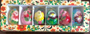 EASTER EGG ORNAMENTS HAND PAINTED FLOWERS SET OF 6 MADE IN RUSSIA SEASONAL DECOR - Picture 1 of 3
