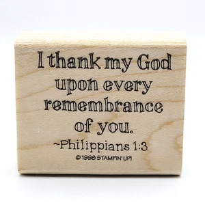 Philippians 1:3 Wood Mount Rubber Stamp 1998 Unused - Picture 1 of 7