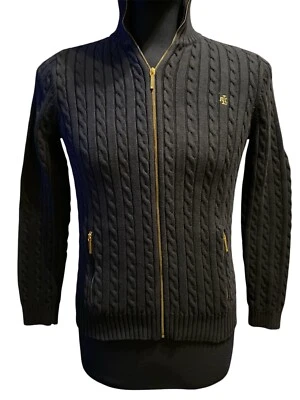 Chaqueta de Lujo Silenciosa Tejida con Cable Negra Dorada Lauren De Colección S Foto 1 de 4